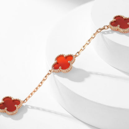 [⭐Luxery]CLOVER 10 MOTIFS CARNELIAN NECKLACE