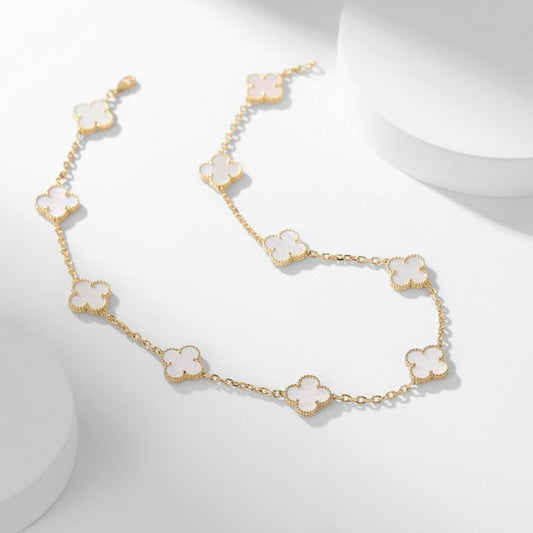 [⭐Luxery]CLOVER 10 MOTIFS WHITE MOTHER OF PEARL NECKLACE
