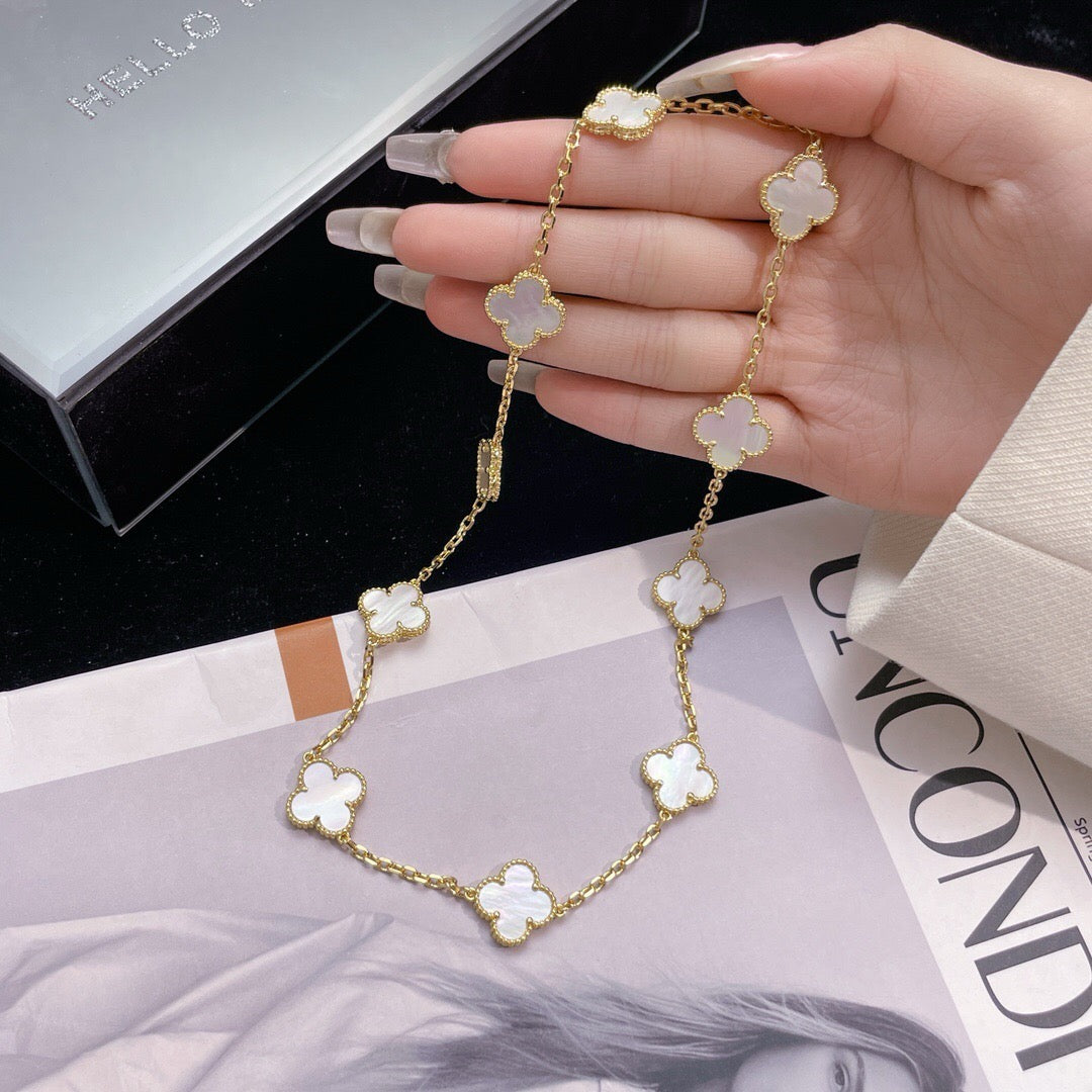 [⭐Luxery]CLOVER 10 MOTIFS WHITE MOTHER OF PEARL NECKLACE