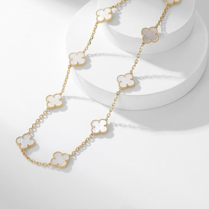 [⭐Luxery]CLOVER 10 MOTIFS WHITE MOTHER OF PEARL NECKLACE