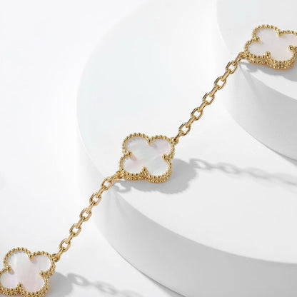 [⭐Luxery]CLOVER 10 MOTIFS WHITE MOTHER OF PEARL NECKLACE