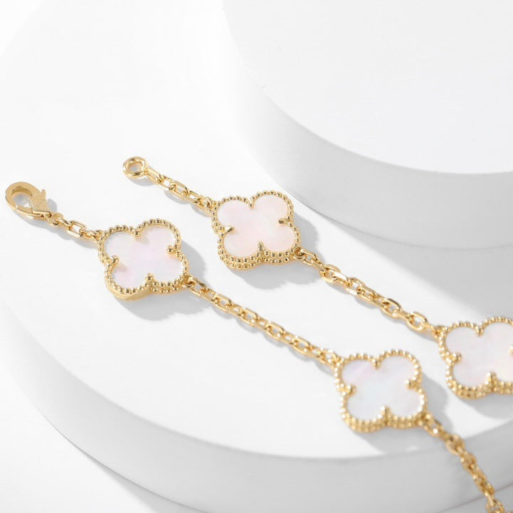 [⭐Luxery]CLOVER 10 MOTIFS WHITE MOTHER OF PEARL NECKLACE
