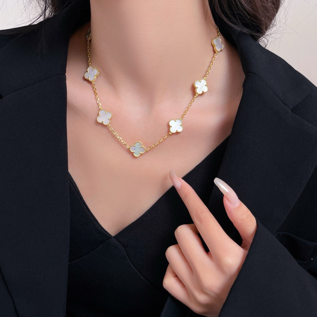 [⭐Luxery]CLOVER 10 MOTIFS WHITE MOTHER OF PEARL NECKLACE