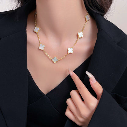 [⭐Luxery]CLOVER 10 MOTIFS WHITE MOTHER OF PEARL NECKLACE