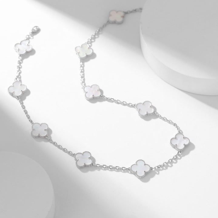 [⭐Luxery]CLOVER 10 MOTIFS WHITE MOTHER OF PEARL NECKLACE