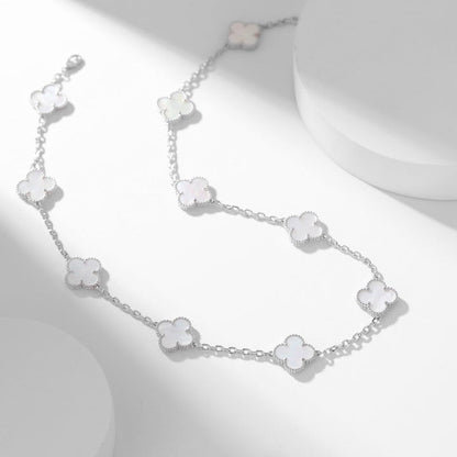 [⭐Luxery]CLOVER 10 MOTIFS WHITE MOTHER OF PEARL NECKLACE