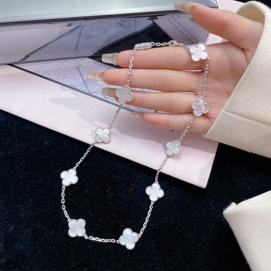 [⭐Luxery]CLOVER 10 MOTIFS WHITE MOTHER OF PEARL NECKLACE