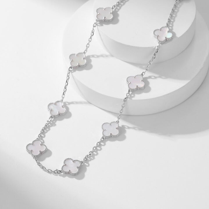 [⭐Luxery]CLOVER 10 MOTIFS WHITE MOTHER OF PEARL NECKLACE