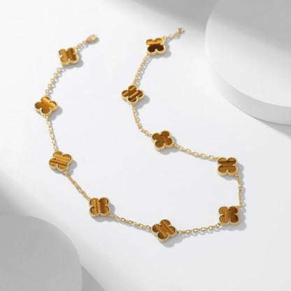 [⭐Luxery]CLOVER 10 MOTIFS TIGER EYE NECKLACE