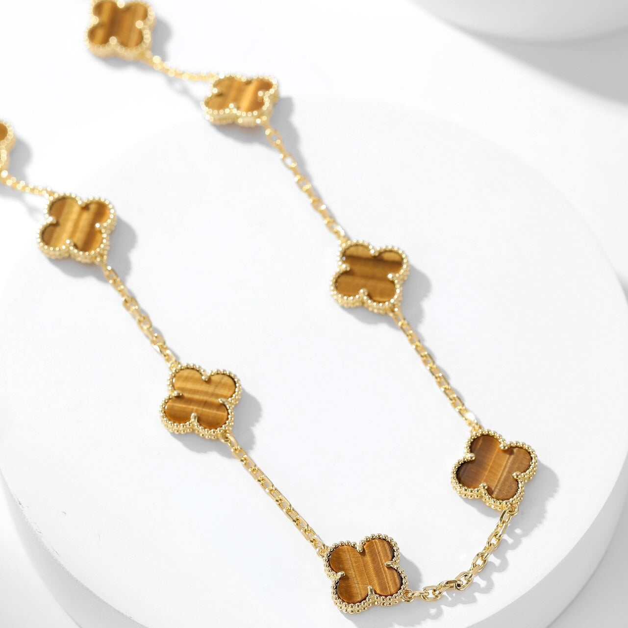 [⭐Luxery]CLOVER 10 MOTIFS TIGER EYE NECKLACE
