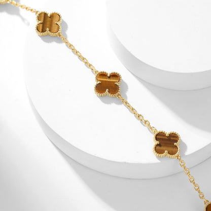 [⭐Luxery]CLOVER 10 MOTIFS TIGER EYE NECKLACE