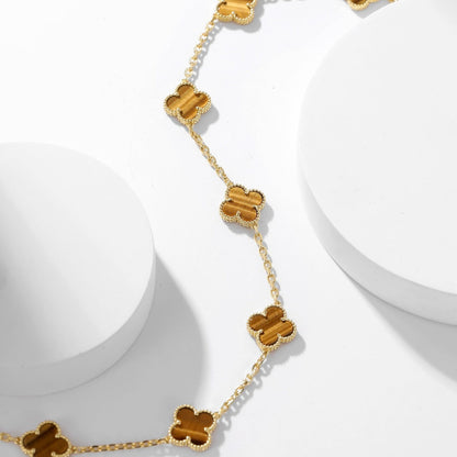 [⭐Luxery]CLOVER 10 MOTIFS TIGER EYE NECKLACE