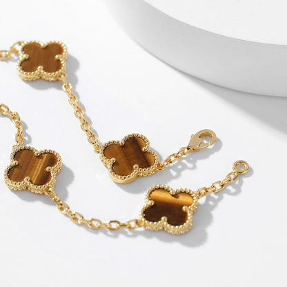 [⭐Luxery]CLOVER 10 MOTIFS TIGER EYE NECKLACE
