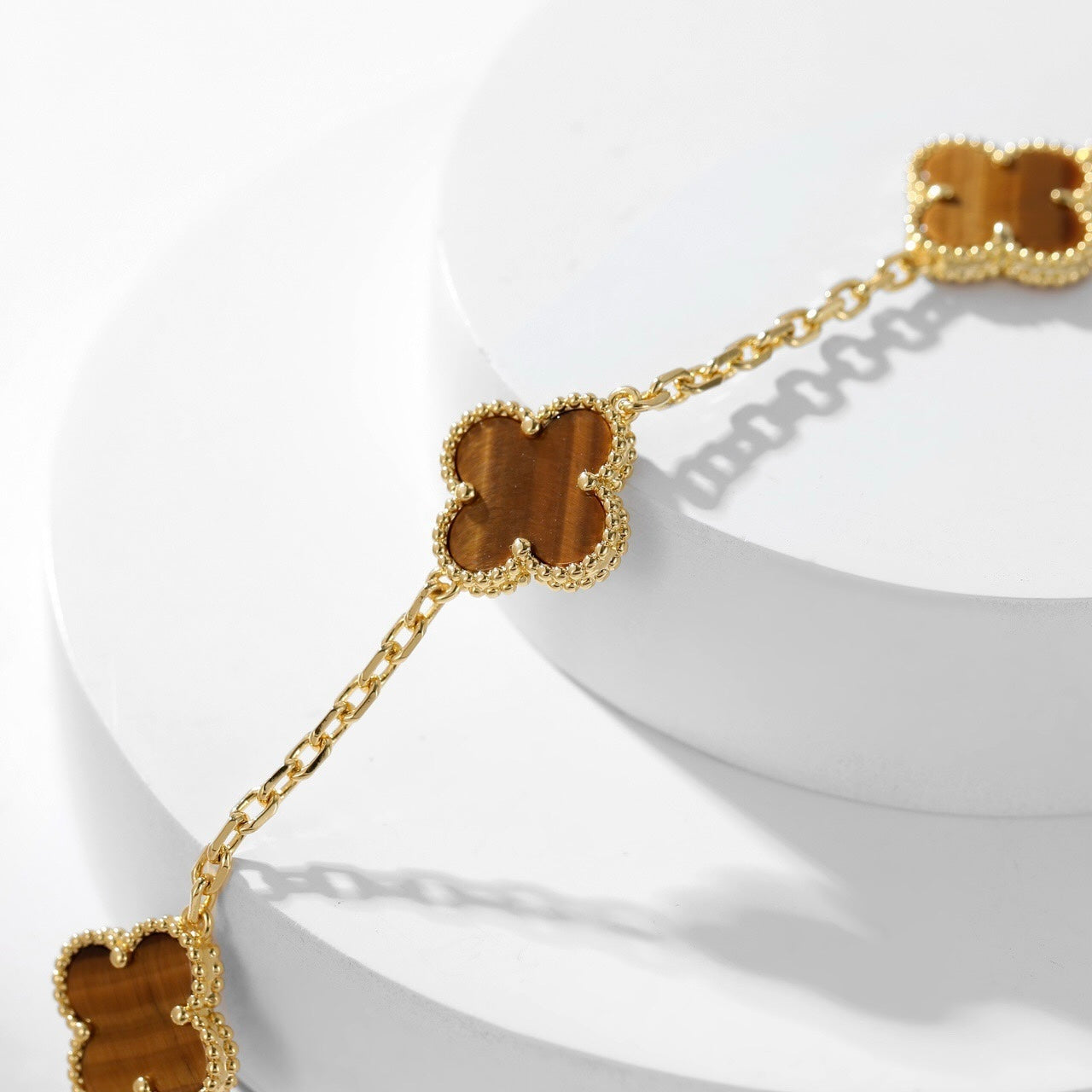[⭐Luxery]CLOVER 10 MOTIFS TIGER EYE NECKLACE