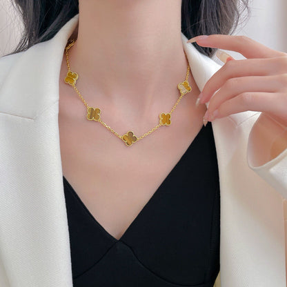 [⭐Luxery]CLOVER 10 MOTIFS TIGER EYE NECKLACE