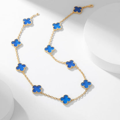 [⭐Luxery]CLOVER 10 MOTIFS BLUE AGATE NECKLACE