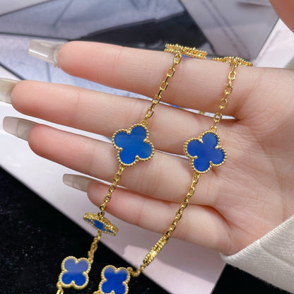 [⭐Luxery]CLOVER 10 MOTIFS BLUE AGATE NECKLACE