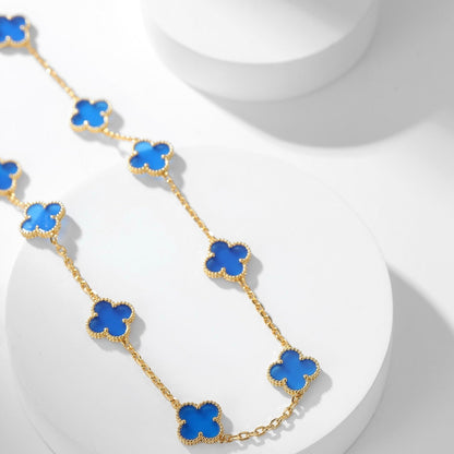[⭐Luxery]CLOVER 10 MOTIFS BLUE AGATE NECKLACE