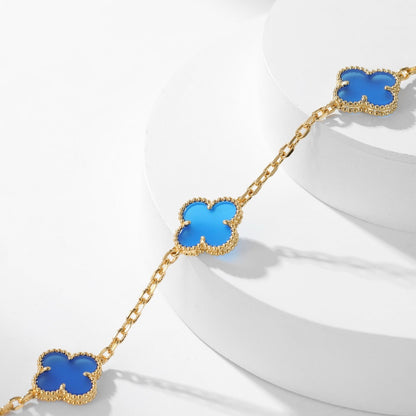 [⭐Luxery]CLOVER 10 MOTIFS BLUE AGATE NECKLACE