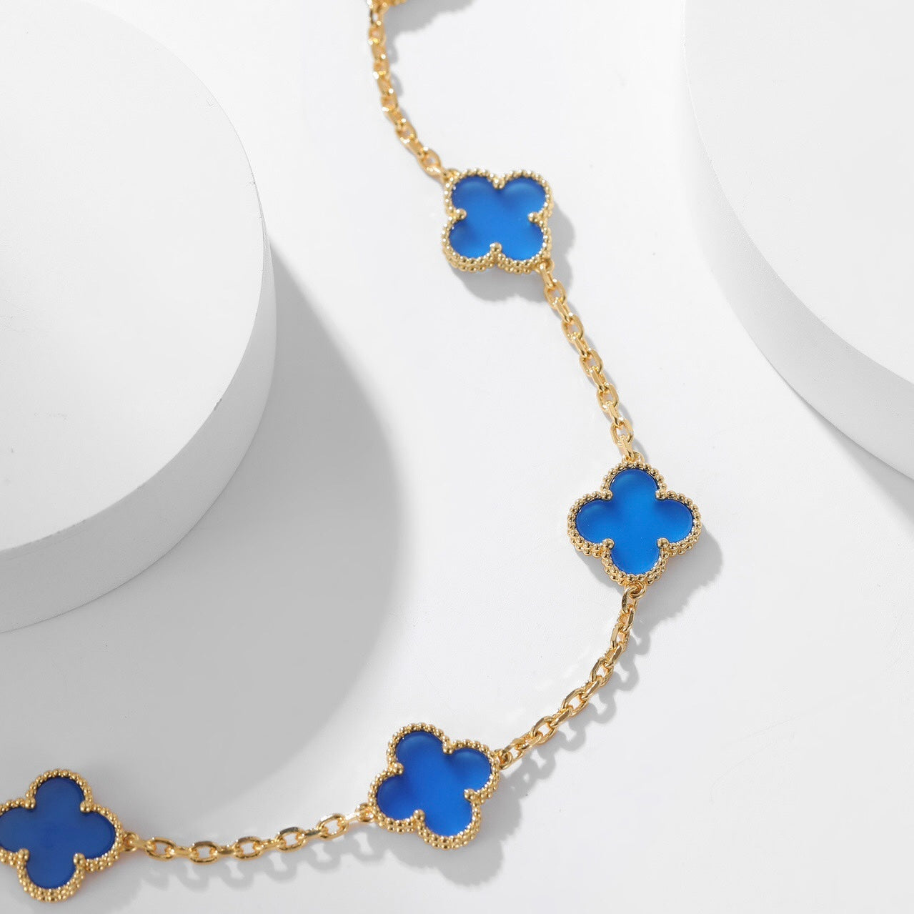 [⭐Luxery]CLOVER 10 MOTIFS BLUE AGATE NECKLACE