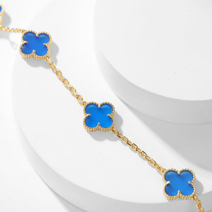 [⭐Luxery]CLOVER 10 MOTIFS BLUE AGATE NECKLACE