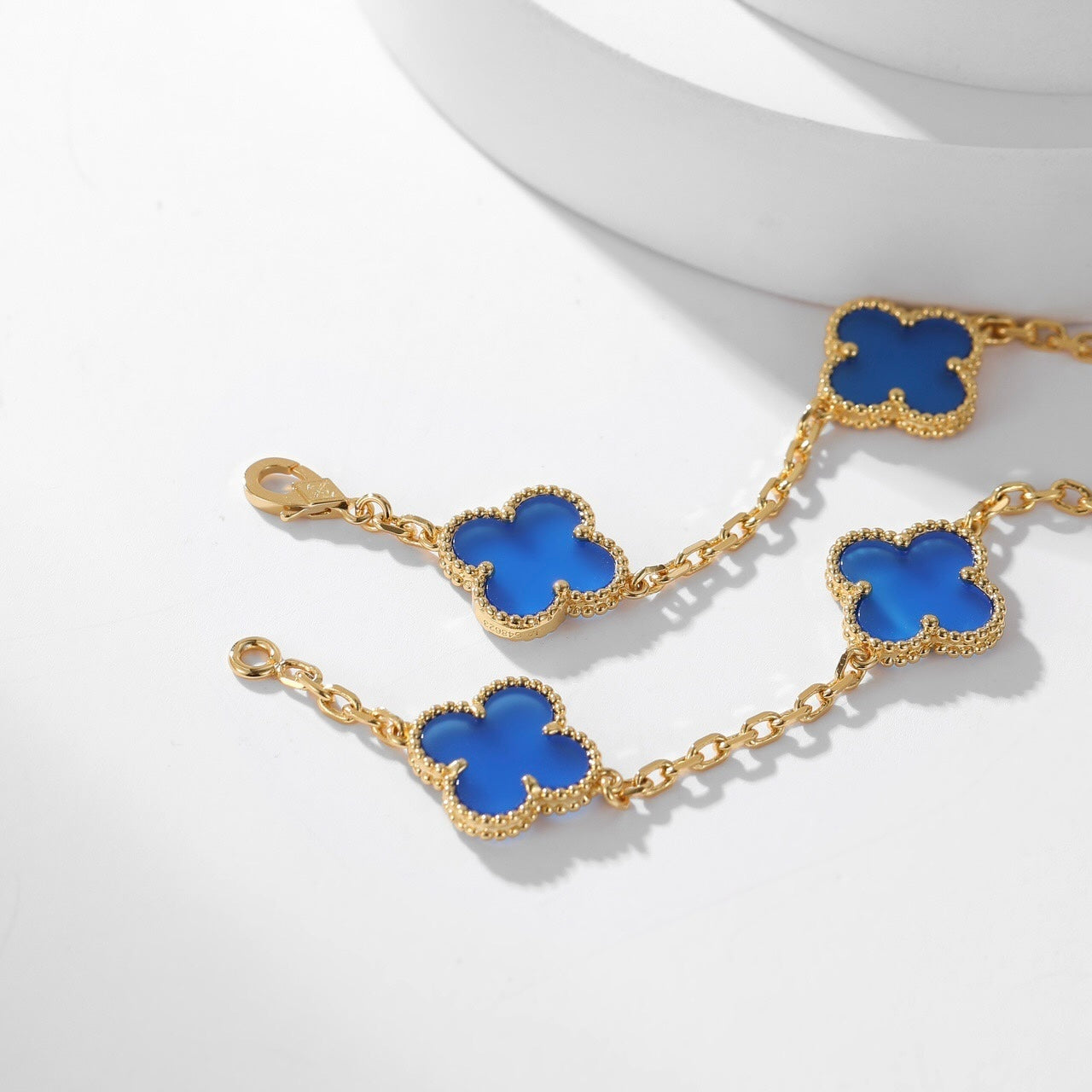 [⭐Luxery]CLOVER 10 MOTIFS BLUE AGATE NECKLACE