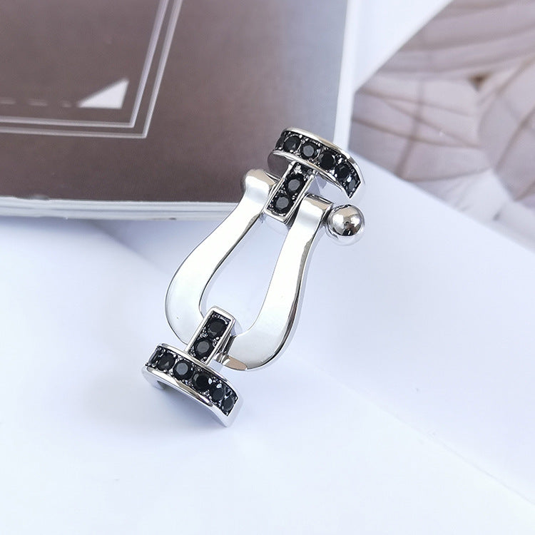 [⭐Luxery]FORCE LARGE HORSESHOE BLACK DIAMOND BRACELET SILVER