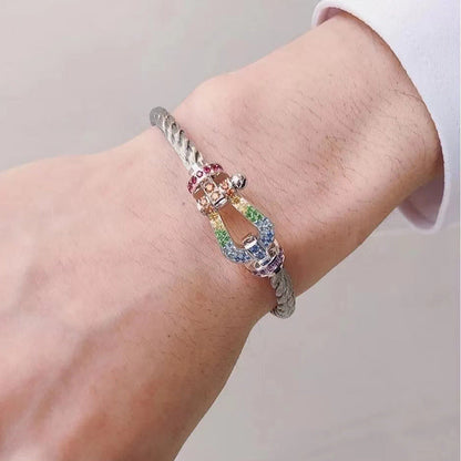 [⭐Luxery]FORC LARGE HORSESHOE  COLORED DIAMOND BRACELET SILVER