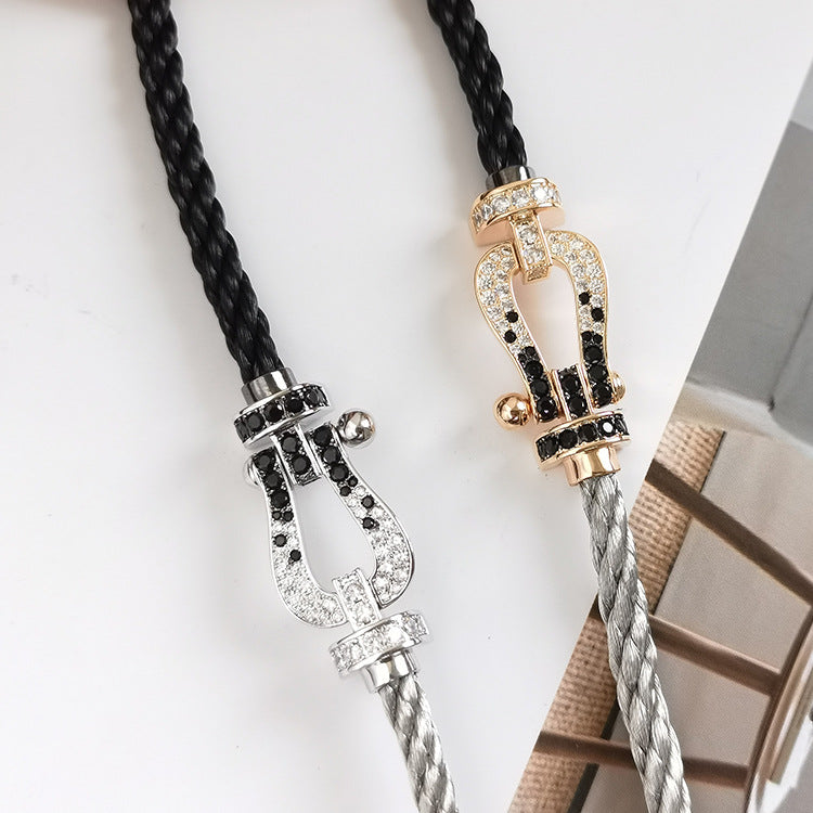 [⭐Luxery]FORCE LARGE HORSESHOE BLACK WHITE DIAMOND BRACELET ROSE GOLD