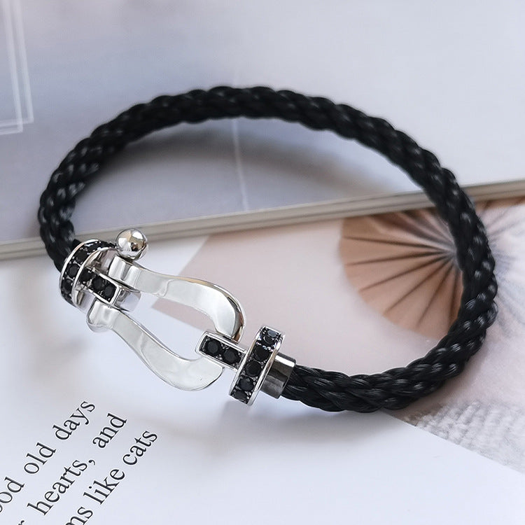 [⭐Luxery]FORCE LARGE HORSESHOE BLACK DIAMOND BRACELET SILVER