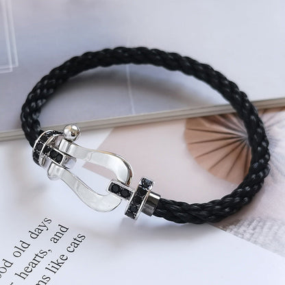[⭐Luxery]FORCE LARGE HORSESHOE BLACK DIAMOND BRACELET SILVER
