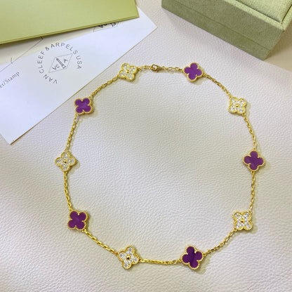 [⭐Luxery Jewelry]CLOVER 10 MOTIFS  PURPLE VIOLET DIAMOND NECKLACE
