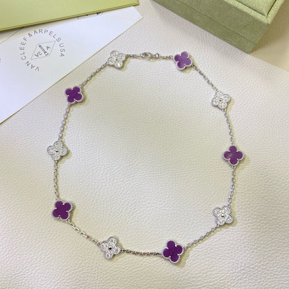 [⭐Luxery Jewelry]CLOVER 10 MOTIFS  PURPLE VIOLET DIAMOND NECKLACE
