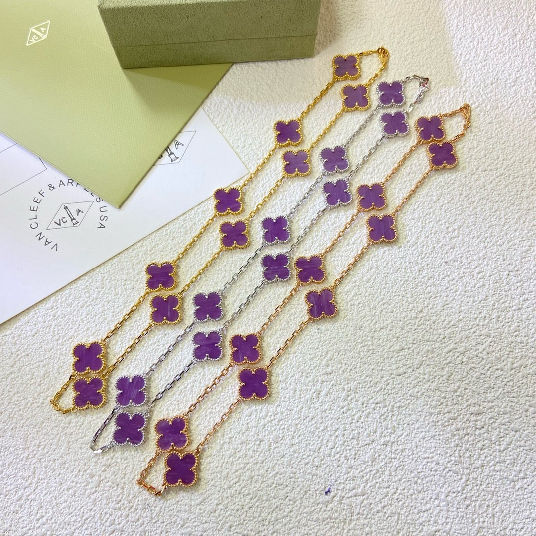 [⭐Luxery Jewelry]CLOVER 10 MOTIFS  PURPLE VIOLET  NECKLACE
