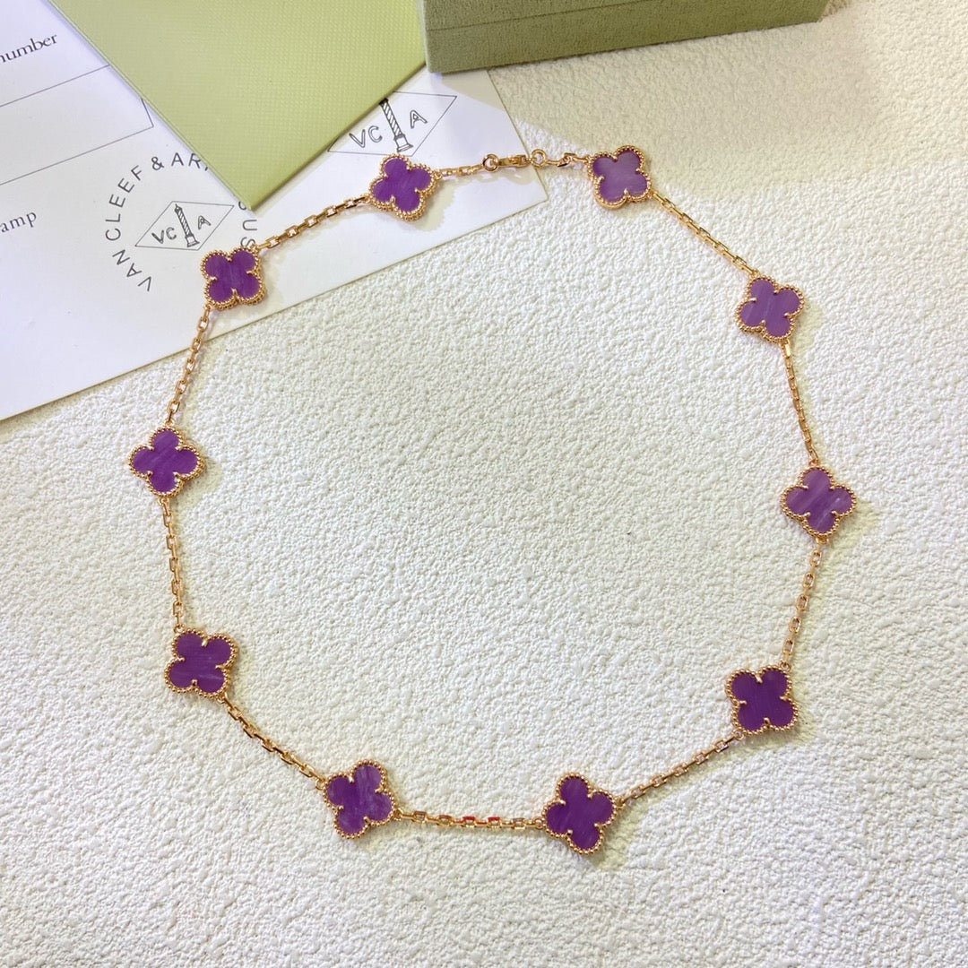 [⭐Luxery Jewelry]CLOVER 10 MOTIFS  PURPLE VIOLET  NECKLACE