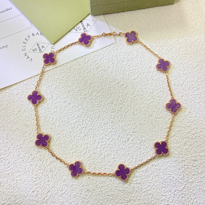 [⭐Luxery Jewelry]CLOVER 10 MOTIFS  PURPLE VIOLET  NECKLACE