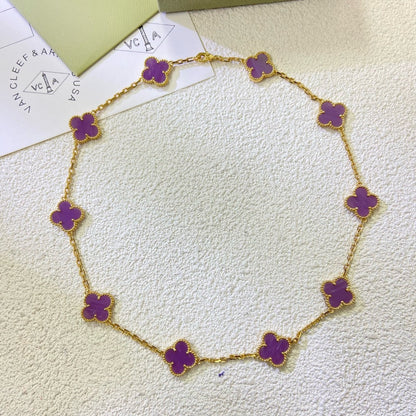 [⭐Luxery Jewelry]CLOVER 10 MOTIFS  PURPLE VIOLET  NECKLACE