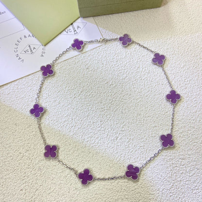 [⭐Luxery Jewelry]CLOVER 10 MOTIFS  PURPLE VIOLET  NECKLACE