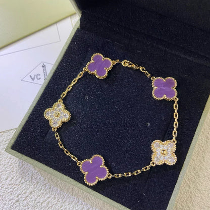 [⭐Luxery] CLOVER 5 MOTIF VIOLET BRACELET COLLECTION