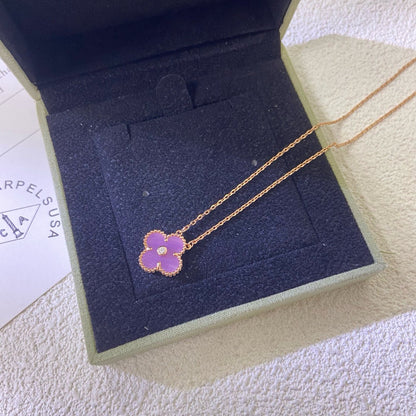 [⭐Luxery Jewelry]CLOVER 15MM DIAMOND  PURPLE VIOLET NECKLACE
