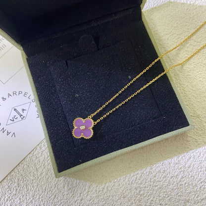 [⭐Luxery Jewelry]CLOVER 15MM DIAMOND  PURPLE VIOLET NECKLACE
