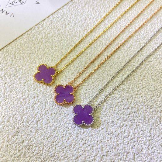 [⭐Luxery Jewelry]CLOVER 15MM  PURPLE VIOLET NECKLACE