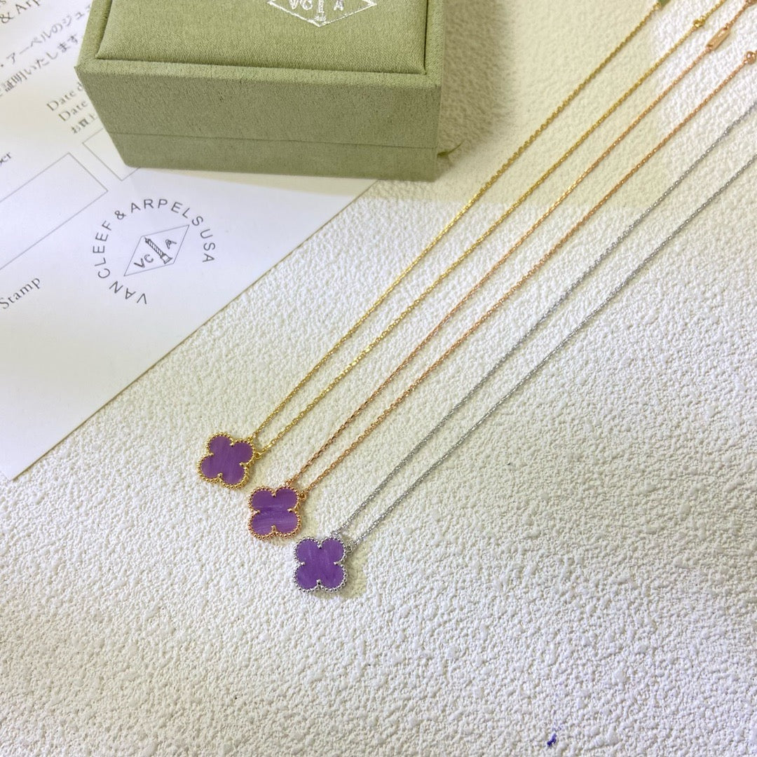 [⭐Luxery Jewelry]CLOVER 15MM  PURPLE VIOLET NECKLACE
