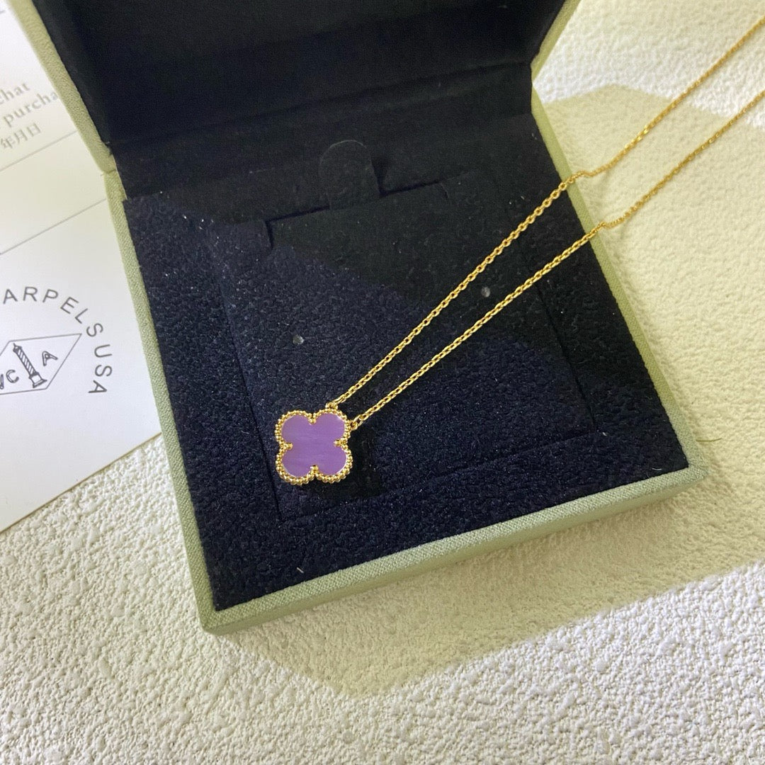 [⭐Luxery Jewelry]CLOVER 15MM  PURPLE VIOLET NECKLACE