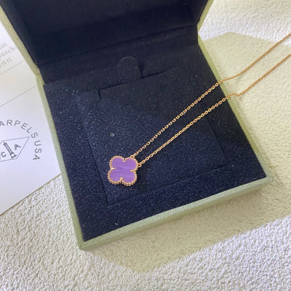 [⭐Luxery Jewelry]CLOVER 15MM  PURPLE VIOLET NECKLACE