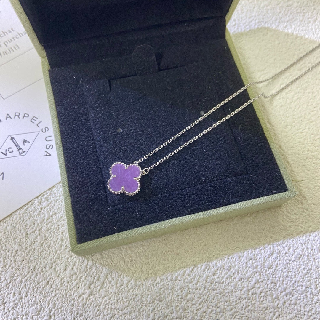 [⭐Luxery Jewelry]CLOVER 15MM  PURPLE VIOLET NECKLACE