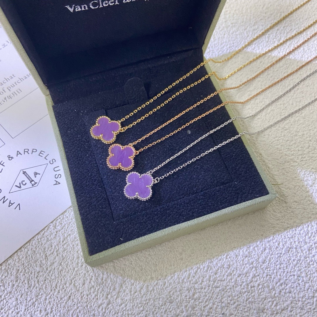 [⭐Luxery Jewelry]CLOVER 15MM  PURPLE VIOLET NECKLACE