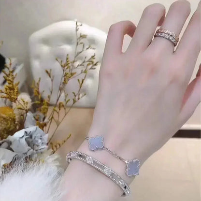 [⭐Luxery] CLOVER 5 MOTIF PURPLE CHALCEDONY BRACELET COLLECTION