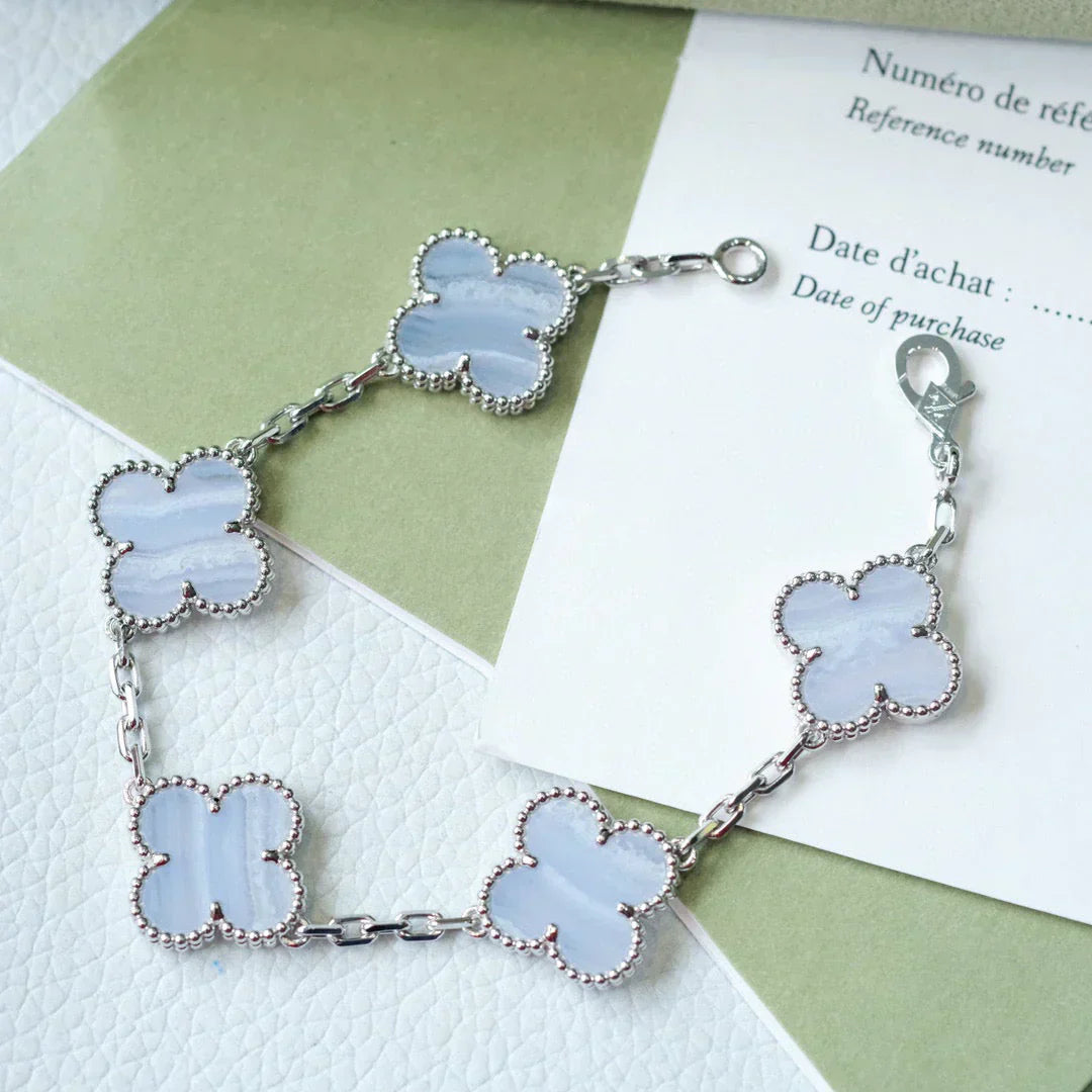 [⭐Luxery] CLOVER 5 MOTIF PURPLE CHALCEDONY BRACELET COLLECTION