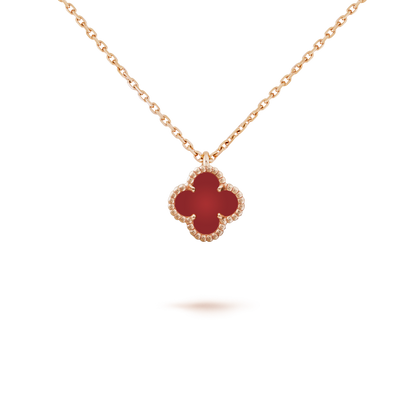 [⭐Luxery]CLOVER MINI 9.5MM WHITE CARNELIANS NECKLACE